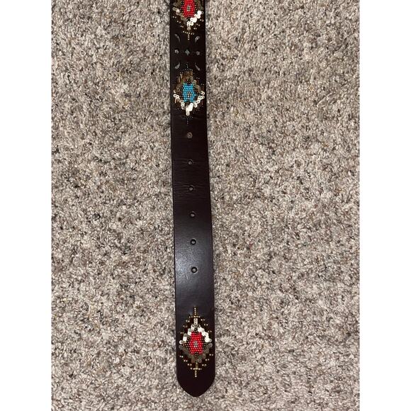LUCKY BRAND Red Blue Geo Western Beaded Leather Belt Small Southwestern - Picture 6 of 8